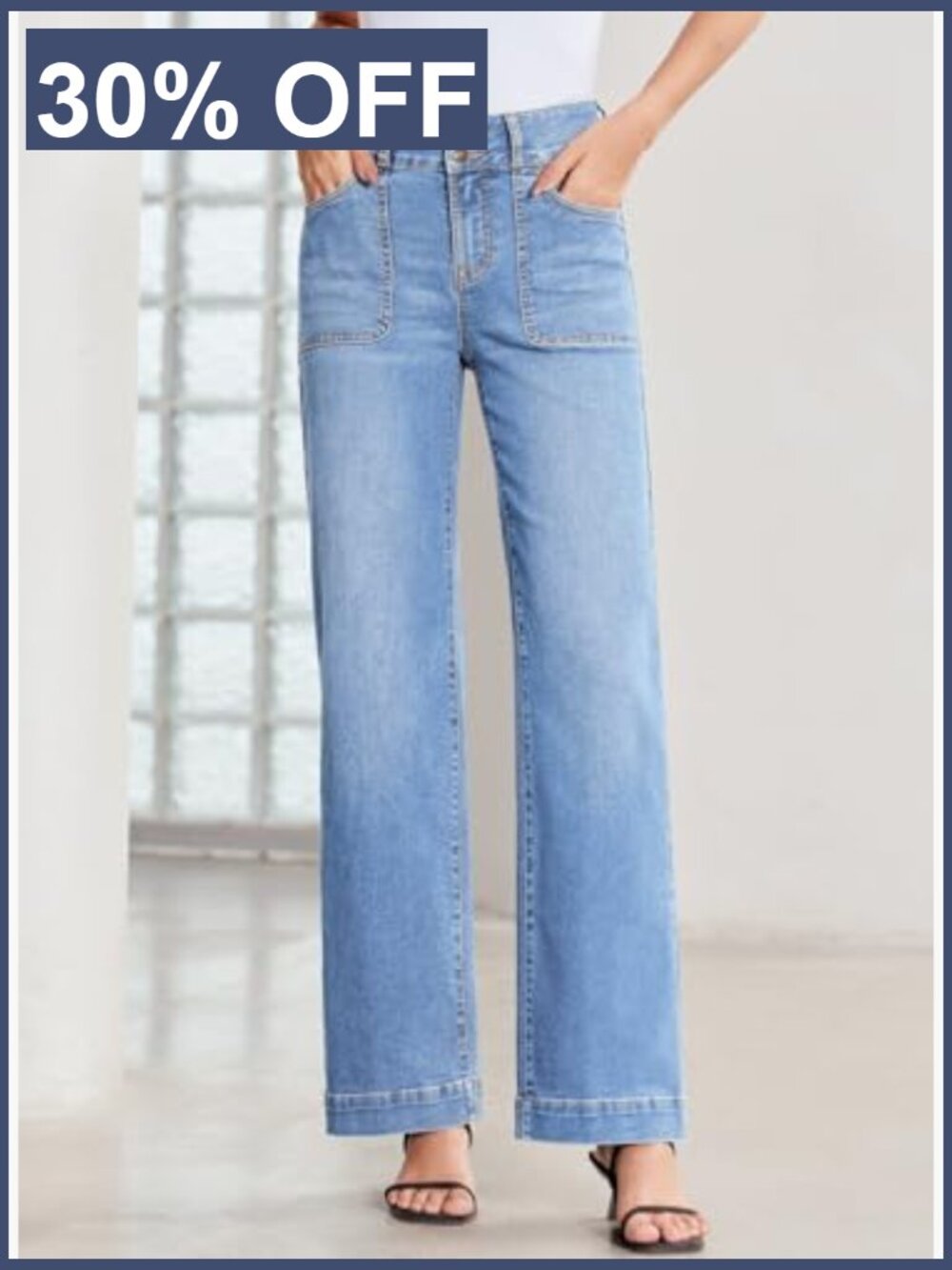 High Waisted Wide Leg Jeans Stretchy Tummy Control Straight Leg Denim Pants - Picture 4 of 7